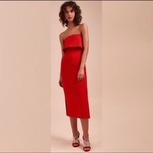 C/MEO COLLECTIVE Entice Strapless Side Slit Party Midi Dress In Red
